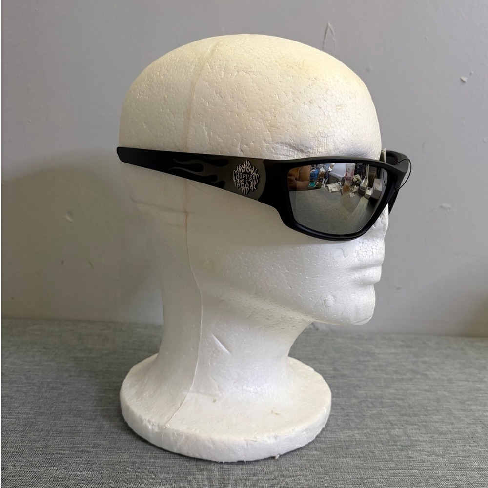 Choppers Sunglasses Mens OS Black Silver Mirror Flame Wrap Biker Y2K 6792-SLV